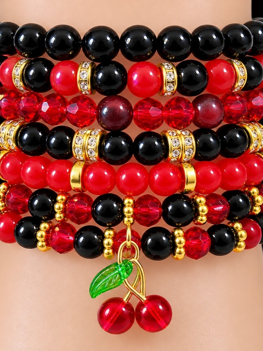 🍒 Cherry Luxe Beaded Wrap Glam Bracelet - Picture 3 of 5